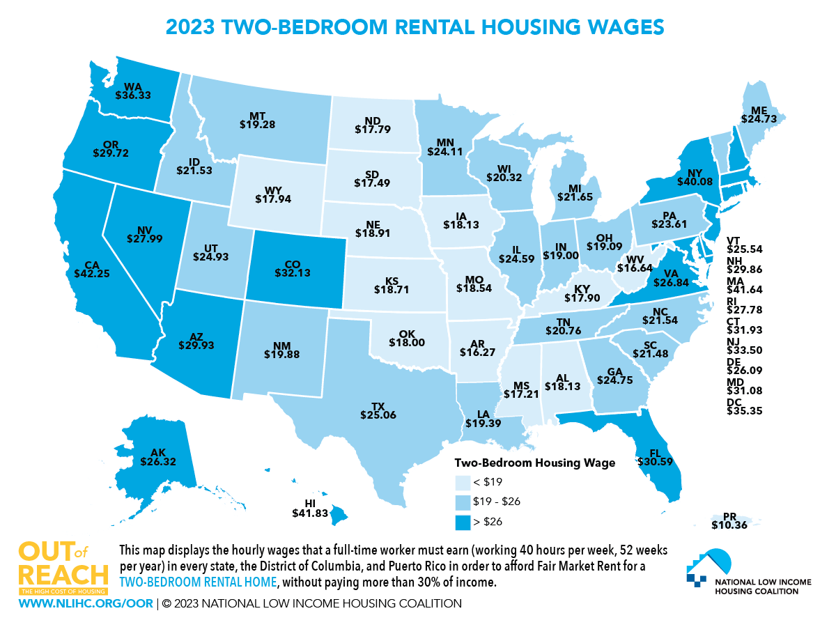2023oor-ppt-fig 1 US map from The Gap report showing how many affordable and available units are in each state